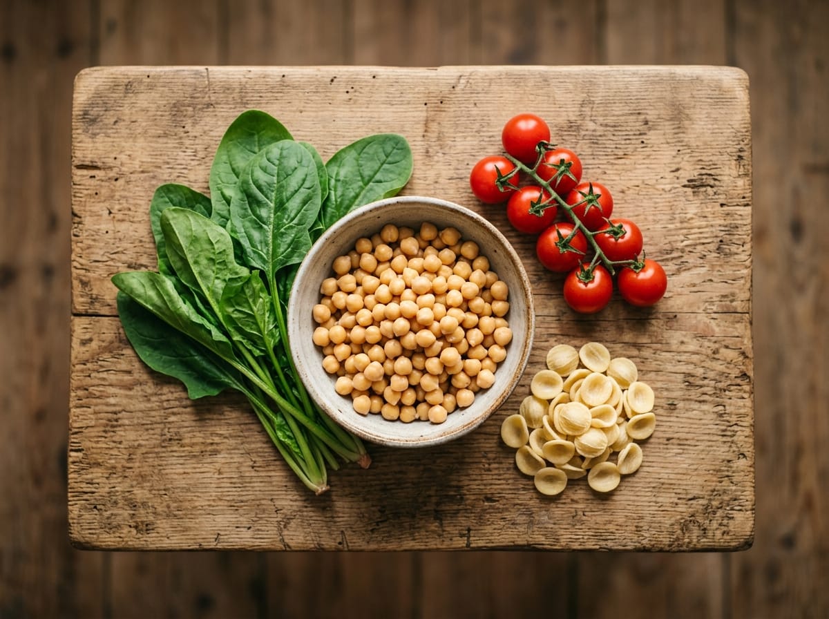 Ingredientes básicos organizados para preparar cenas rápidas y saludables.